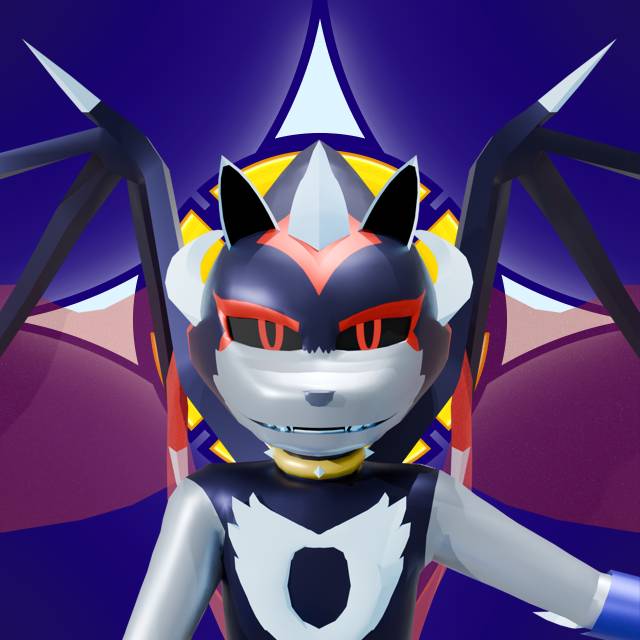 A mobian android appearing half-dragon, half-hedgehog. Xe has glowing red eyes and dark sclera.